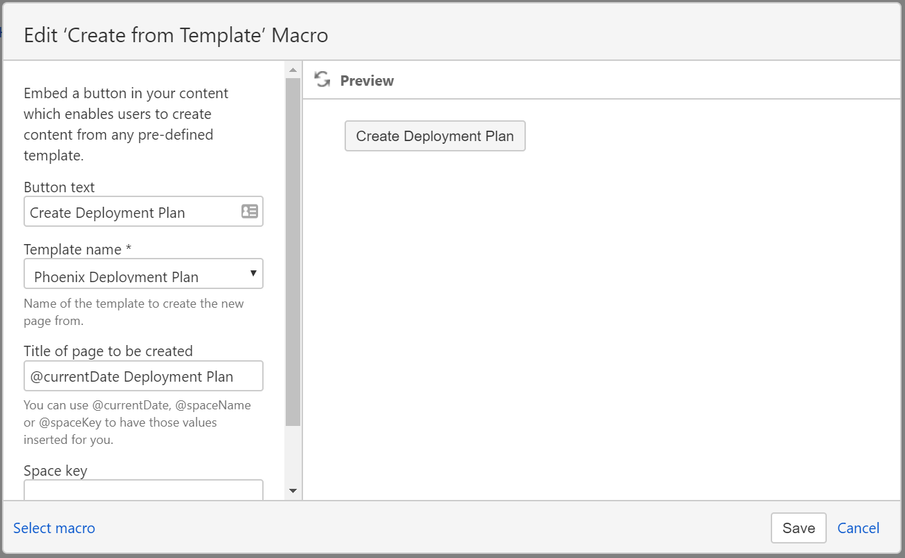Confluence Deployment Plan Create from Template